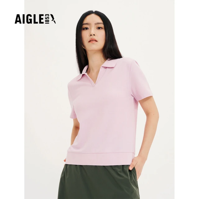 AIGLE 女 抗UV快乾短袖POLO衫AG-4P213A092 粉紫(女裝 女上衣 抗UVT恤 POLO衫 快乾POLO)