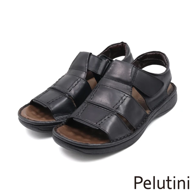 Pelutini 經典休閒魔鬼氈羅馬造型涼鞋 黑色(PE31211-BL)