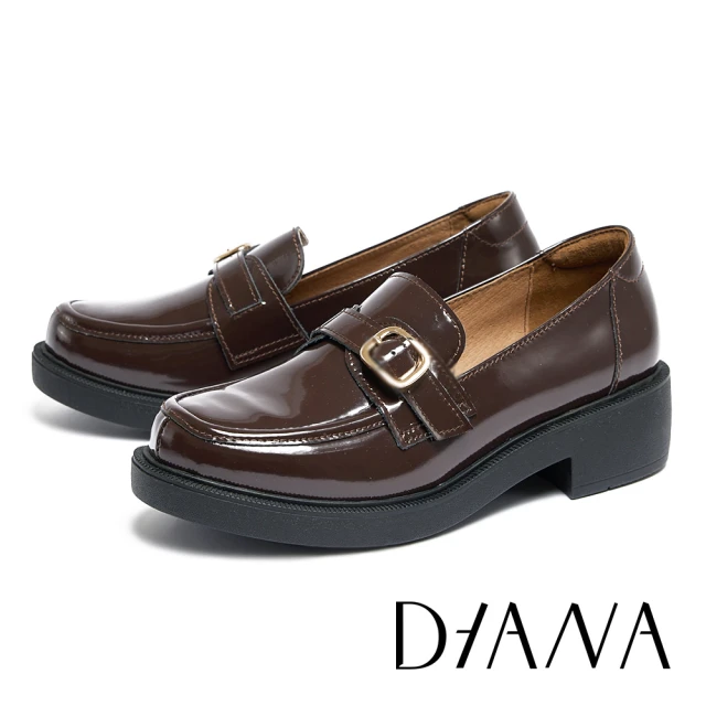 DIANA 經典鏡面防磨枕頭厚底樂福鞋(酒紅)好評推薦 DIANA 經典鏡面防磨枕頭厚底樂福鞋(酒紅)