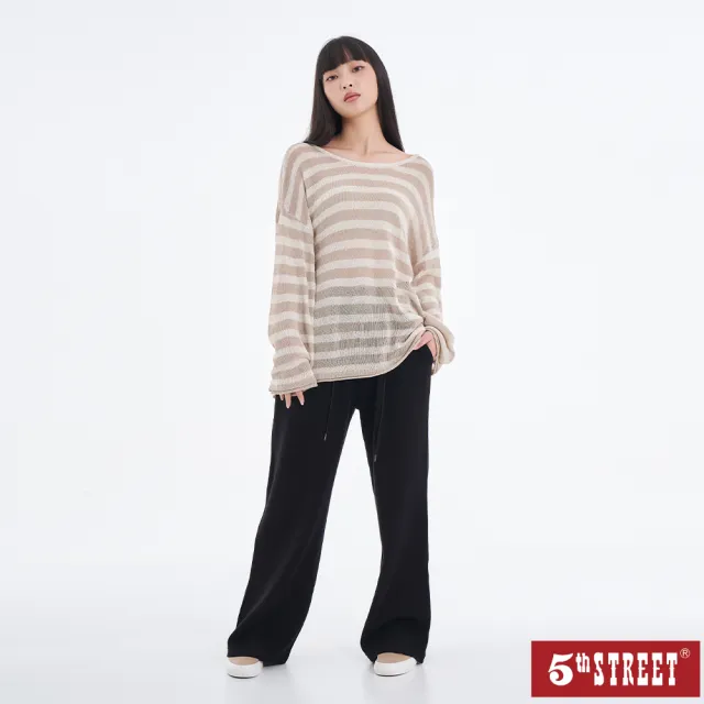 【5th STREET】雙11 女裝 長褲 寬褲 高腰 休閒褲 黑色(967134)