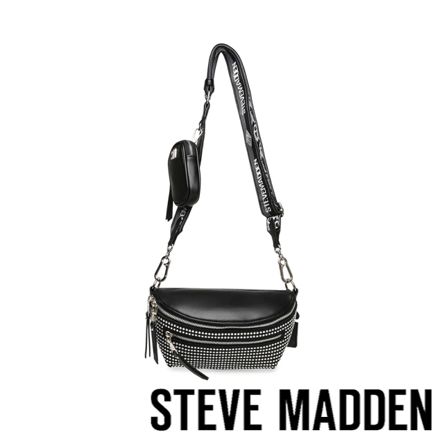 steve madden BCLARKES 個性鉚釘斜背子母腰包(黑色)