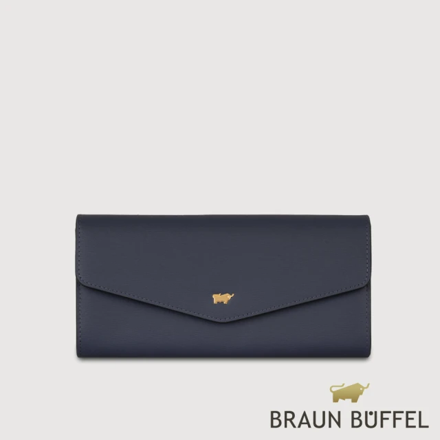 BRAUN BUFFEL 德國小金牛 台灣總代理 城市 14卡兩折長夾-午夜藍(BF817-621-MNB)