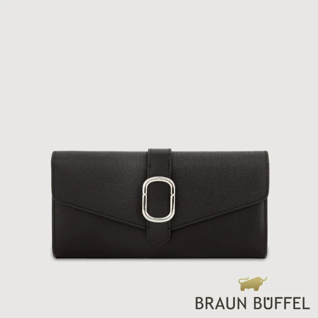 BRAUN BUFFEL 德國小金牛 台灣總代理 瑟魯爾-A 12卡兩折長夾-黑色(BF845-621-BK)