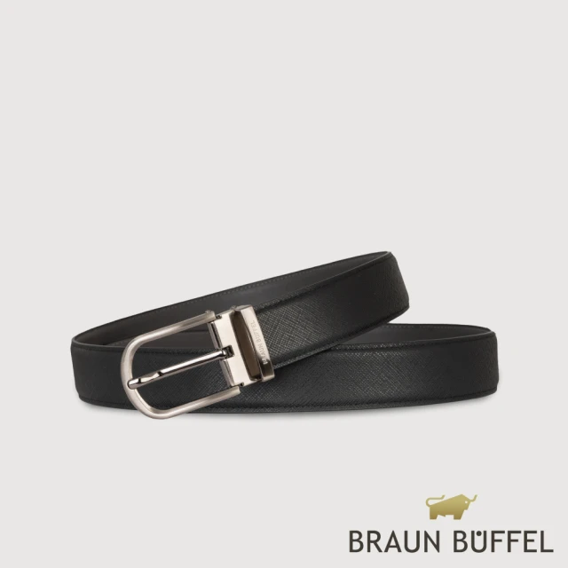 BRAUN BUFFEL 德國小金牛 台灣總代理 商務型男 雅緻男仕圓頭穿針式皮帶-鎗色(BF24B-JF002-SGU)