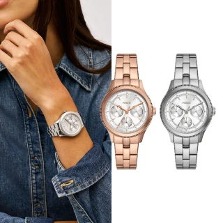 【FOSSIL 官方旗艦館】Brynn系列 簡約三眼女錶 不鏽鋼鍊帶指針手錶 38MM(多色可選)