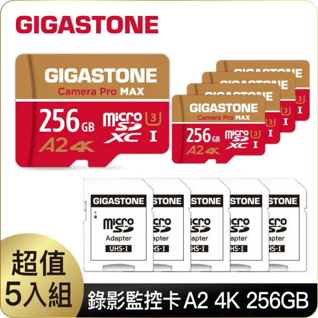 【GIGASTONE 立達】Camera Pro MAX microSDXC UHS-Ⅰ U3 A2 4K 256GB錄影監控記憶卡-5入組(網路攝影機)