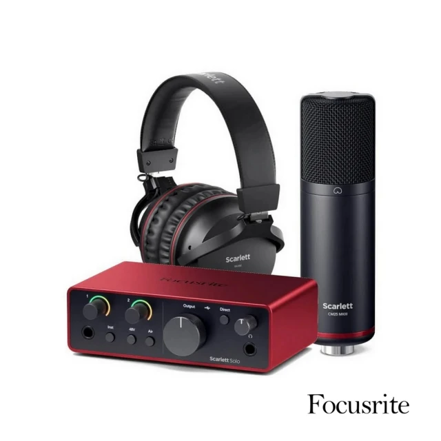 Focusrite Focusrite Scarlett Solo 4th USB-C 第四代 錄音介面麥克風耳機套組(原廠商品保固有保障)