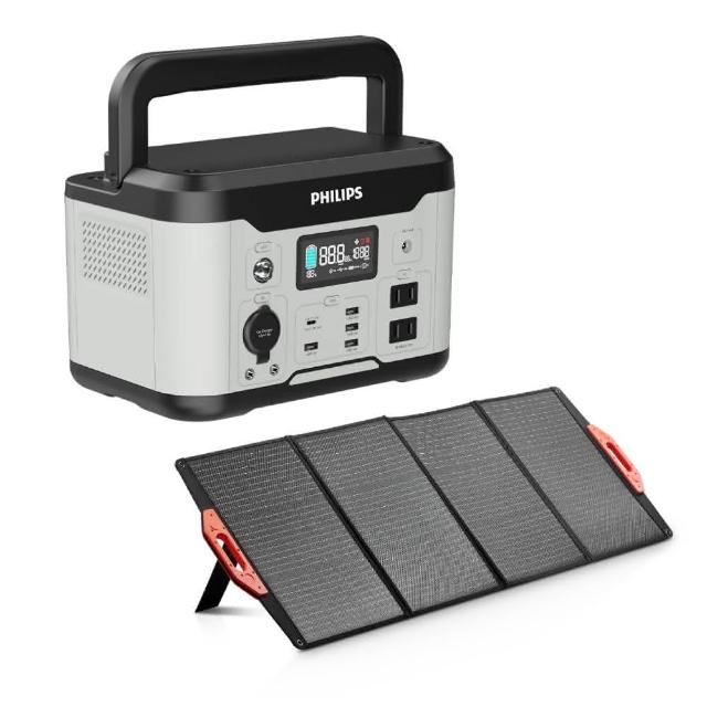 【Philips 飛利浦】160W太陽能板超值組-600W 攜帶式儲能電池 行動電源(DLP8093C露營/戶外/UPS不斷電)