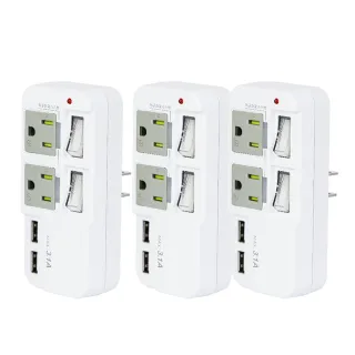 【KINYO】高溫斷電•新安規3P2開2插2USB多插頭分接器/分接式插座GIU-3222(三入組)