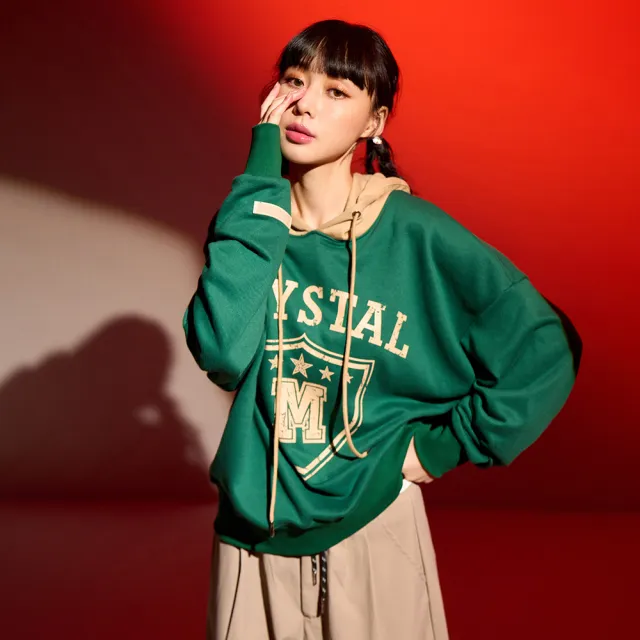 【MAJOR MADE】破損感CRYSTAL撞色美式帽T(帽T/字母T/長袖)