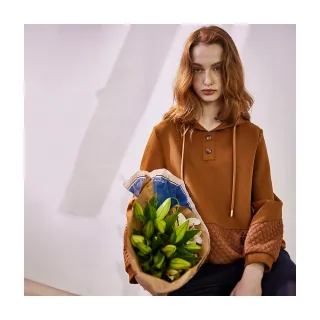 【Diffa】異素材拼接連帽設計針織衫-女