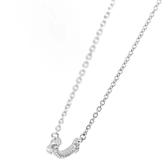 【Tiffany&Co. 蒂芙尼】18K白金-鑲16顆迷你鑽石 T Smile微笑墜飾項鍊(展示品)