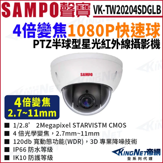 KINGNET VK-TW20204SDGLB 4倍變焦 HDCVI 快速球 1080P 半球 監視器攝影機(SAMPO 聲寶監控大廠)