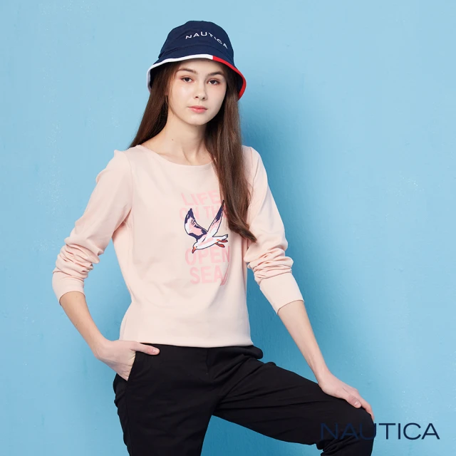 NAUTICA 官方旗艦 女裝 休閒酷帥海鷗長袖T恤(粉色)