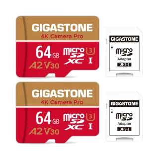【GIGASTONE 立達】4K Camera Pro microSDXC UHS-Ⅰ U3 A2V30 64GB攝影高速記憶卡-2入組(支援GoPro)