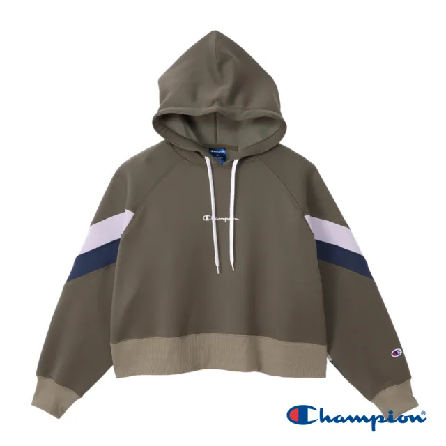 【Champion】官方直營-SPORTS 刺繡草寫LOGO磨毛寬版連帽TEE-女(4色可選)