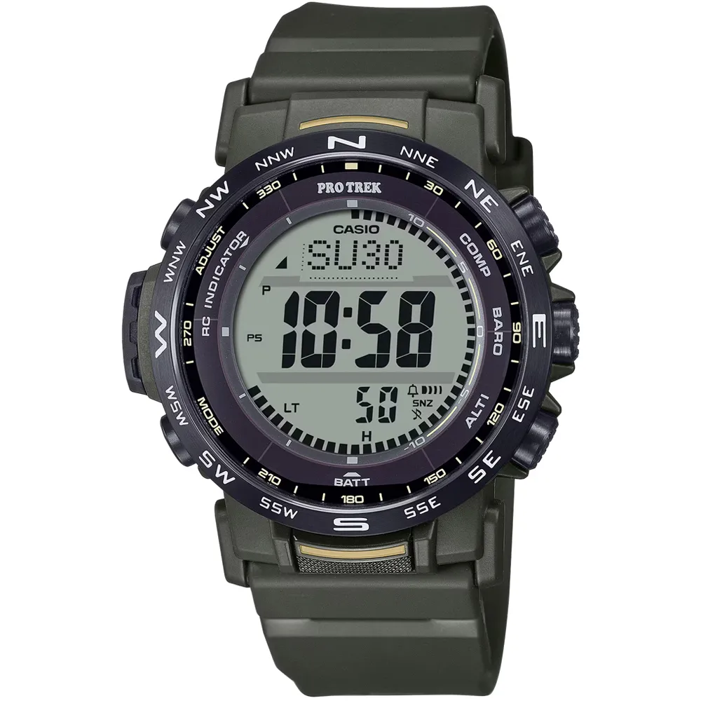 【CASIO 卡西歐】卡西歐 PROTREK 多功能太陽能登山錶-軍綠色(PRW-35Y-3B)