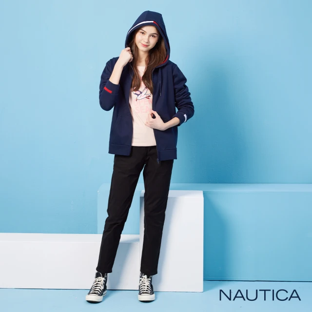 NAUTICA 官方旗艦 女裝 簡約百搭直筒休閒長褲(黑色)