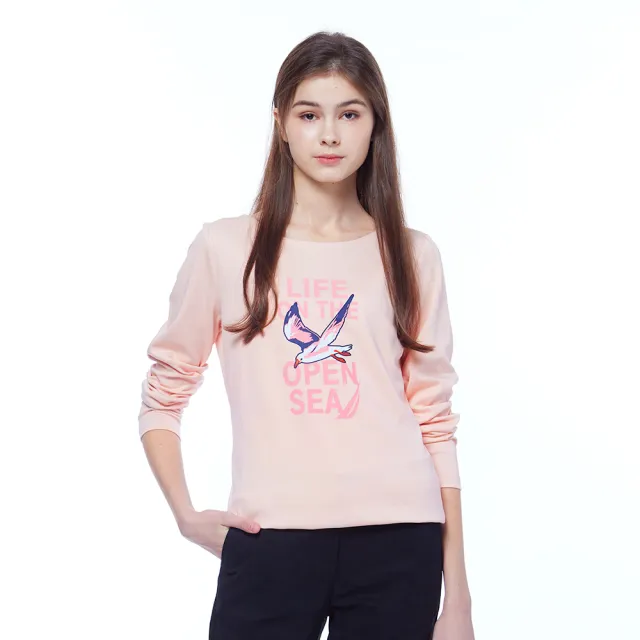 【NAUTICA】官方旗艦 女裝 休閒酷帥海鷗長袖T恤(粉色)