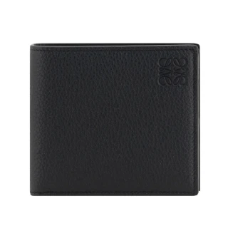 【LOEWE 羅威】Bifold 粒面小牛皮 壓紋 雙摺 皮夾 卡夾 短夾 黑色 C660302X05