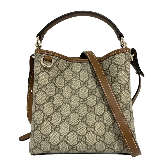 【GUCCI 古馳】815118 經典GG LOGO Emblem系列手提斜背迷你水桶包(棕色)
