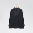 【MOSS CLUB】素色異材質剪接襯衫領半門襟長袖上衣(藍 黑 白 綠/魅力商品)