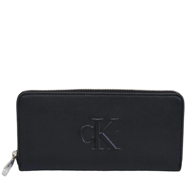 Calvin Klein CK 浮雕LOGO多卡皮革長夾(黑色/贈原廠紙袋)