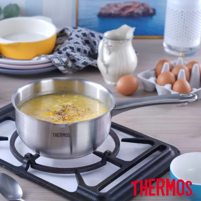 【THERMOS 膳魔師】不鏽鋼直柄牛奶鍋湯鍋18cm(MLK-S18)