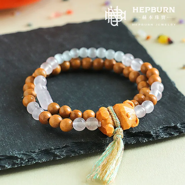 【赫本珠寶】熊桃歡心貓眼粉水晶雙圈手鍊