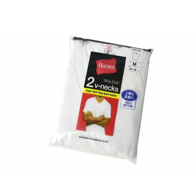 【Hanes】官方直營-GLOBAL VALUE系列-CREW NECK純棉素面短袖V領內衣2入組 經典設計款(白色)