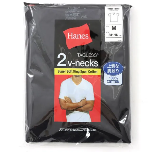 【Hanes】官方直營-GLOBAL VALUE系列-CREW NECK純棉素面短袖V領內衣2入組 經典設計款(黑色)