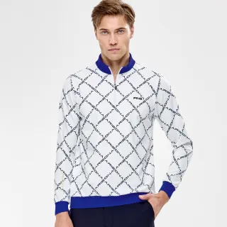 【PING】男款字體菱格紋長袖刷毛立領上衣-藍(蓄熱保暖/GOLF/高爾夫球衫/PA24225-56)