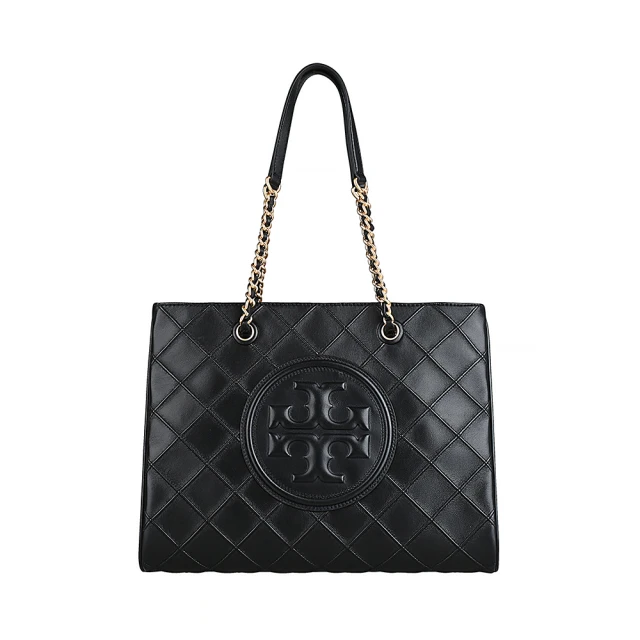 TORY BURCH TORY BURCH FLEMING經典浮雕LOGO菱格紋設計納帕牛皮手提肩背托特包(中/黑)