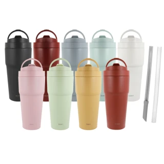 【WOKY 沃廚】買1送1_二代渾圓杯 鈦陶瓷款770ml-附彈跳&矽膠粗吸管(隨行杯/吸管杯/保溫杯瓶/保冰杯瓶/水壺)