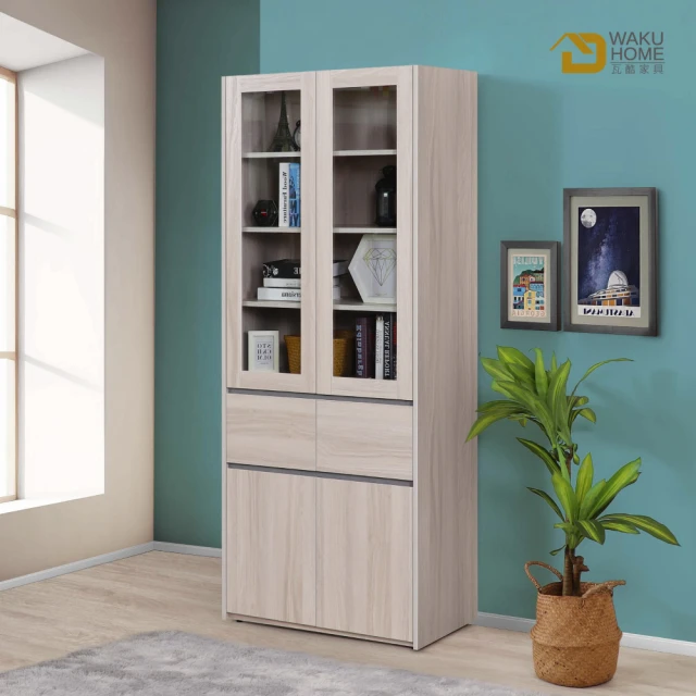 WAKUHOME 瓦酷家具WAKUHOME 瓦酷家具 MADOCA日式侘寂風2.6尺書櫃/展示櫃-中抽-B001-F864