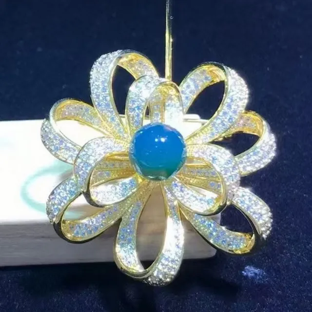 【勝弘珠寶】多明尼加藍琥珀浪漫小幸運胸針-10mm