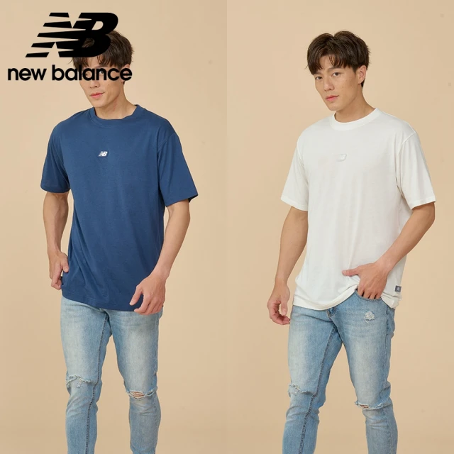 NEW BALANCE NB LOGO短袖上衣_男性_藍/米白_MT44586NNY_MT44586SST(美版 版型偏大)