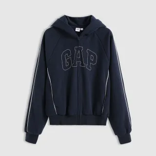 【GAP】女裝 Logo刺繡刷毛連帽外套-海軍藍(637918)
