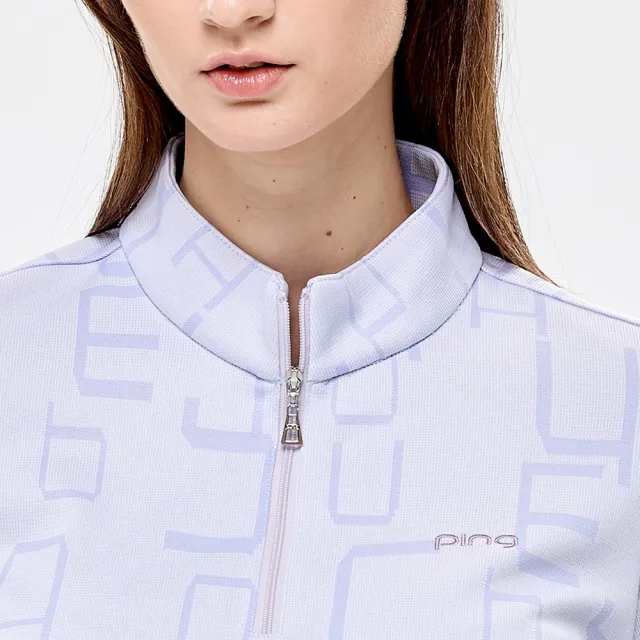 【PING】女款緹織字體下襬束口立領長袖刷毛上衣-淺紫(吸濕排汗/GOLF/高爾夫球衫/RA24218-63)