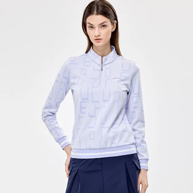 【PING】女款緹織字體下襬束口立領長袖刷毛上衣-淺紫(吸濕排汗/GOLF/高爾夫球衫/RA24218-63)