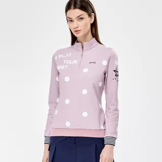【PING】女款點點下襬束口內刷毛立領長袖上衣-粉(吸濕排汗/蓄熱保暖/GOLF/高爾夫球衫/RA24215-15)