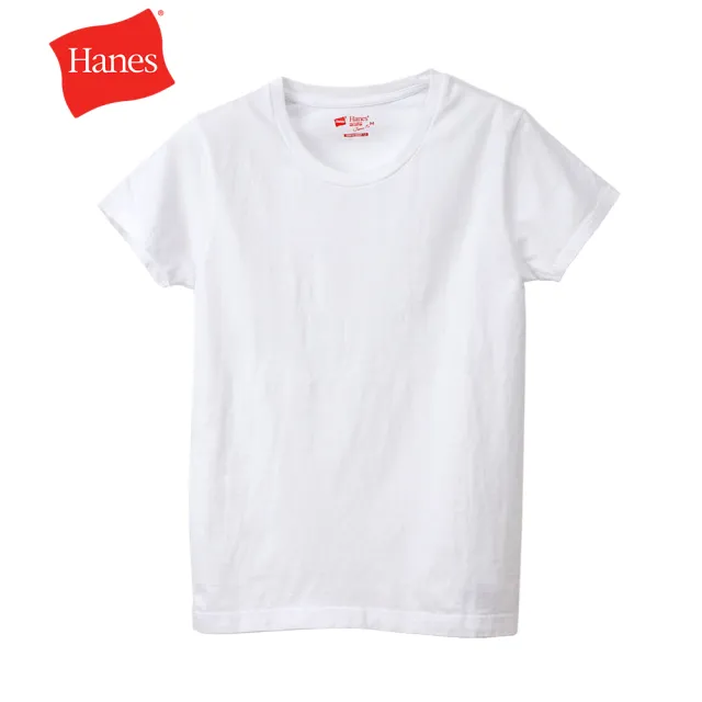 【Hanes】官方直營 女款-JAPAN FIT系列 純棉素面短袖圓領T恤2入組-白色(HW5310-010)-出清品