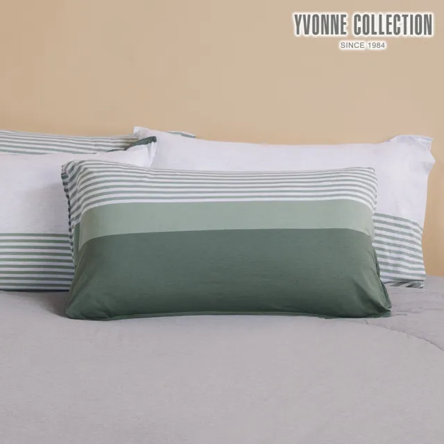 【YVONNE 以旺傢飾】100%美國棉印花枕套-條紋拼接 多款任選(1入 純棉 台灣製 印花隨機)