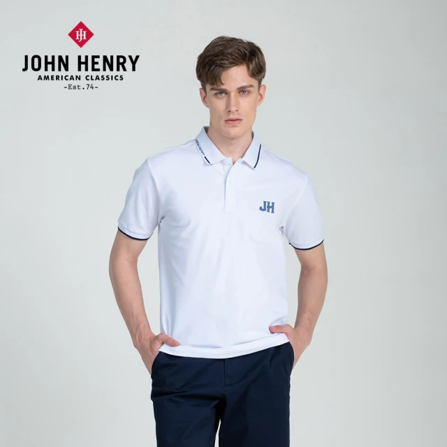 JOHN HENRY 領邊LOGO短袖POLO衫-深藍