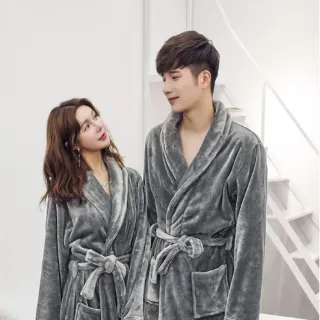 【ONE HOUSE】高質感法蘭絨加長加厚親膚睡袍_2入組(睡衣 睡袍 浴衣 酒店浴袍 吸水浴袍)