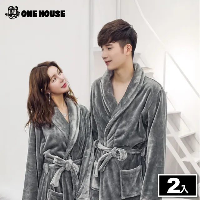 【ONE HOUSE】高質感法蘭絨加長加厚親膚睡袍_2入組(睡衣 睡袍 浴衣 酒店浴袍 吸水浴袍)