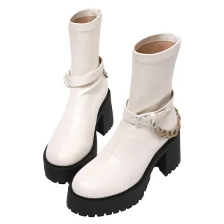 【Ann’S】ANNSTAR 波痞Poppy聯名-穿搭焦點彈力貼腿厚底粗跟短靴8cm-版型偏小(白)