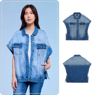【Lee】女裝 牛仔外套 / 側邊綁繩 牛仔背心 中藍洗水 季節性版型(LB416010887)