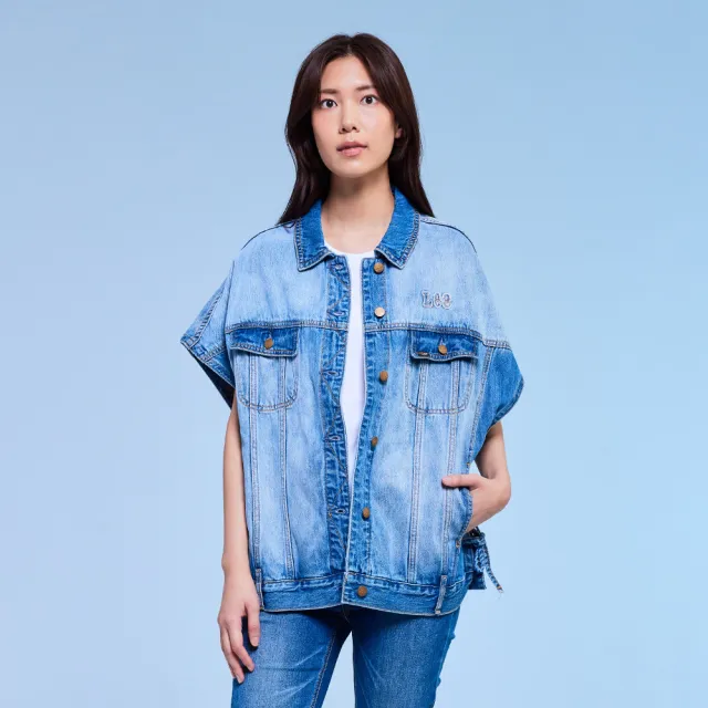 【Lee】女裝 牛仔外套 / 側邊綁繩 牛仔背心 中藍洗水 季節性版型(LB416010887)