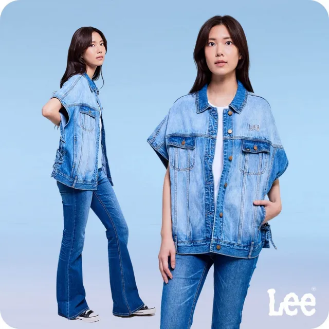 【Lee】女裝 牛仔外套 / 側邊綁繩 牛仔背心 中藍洗水 季節性版型(LB416010887)